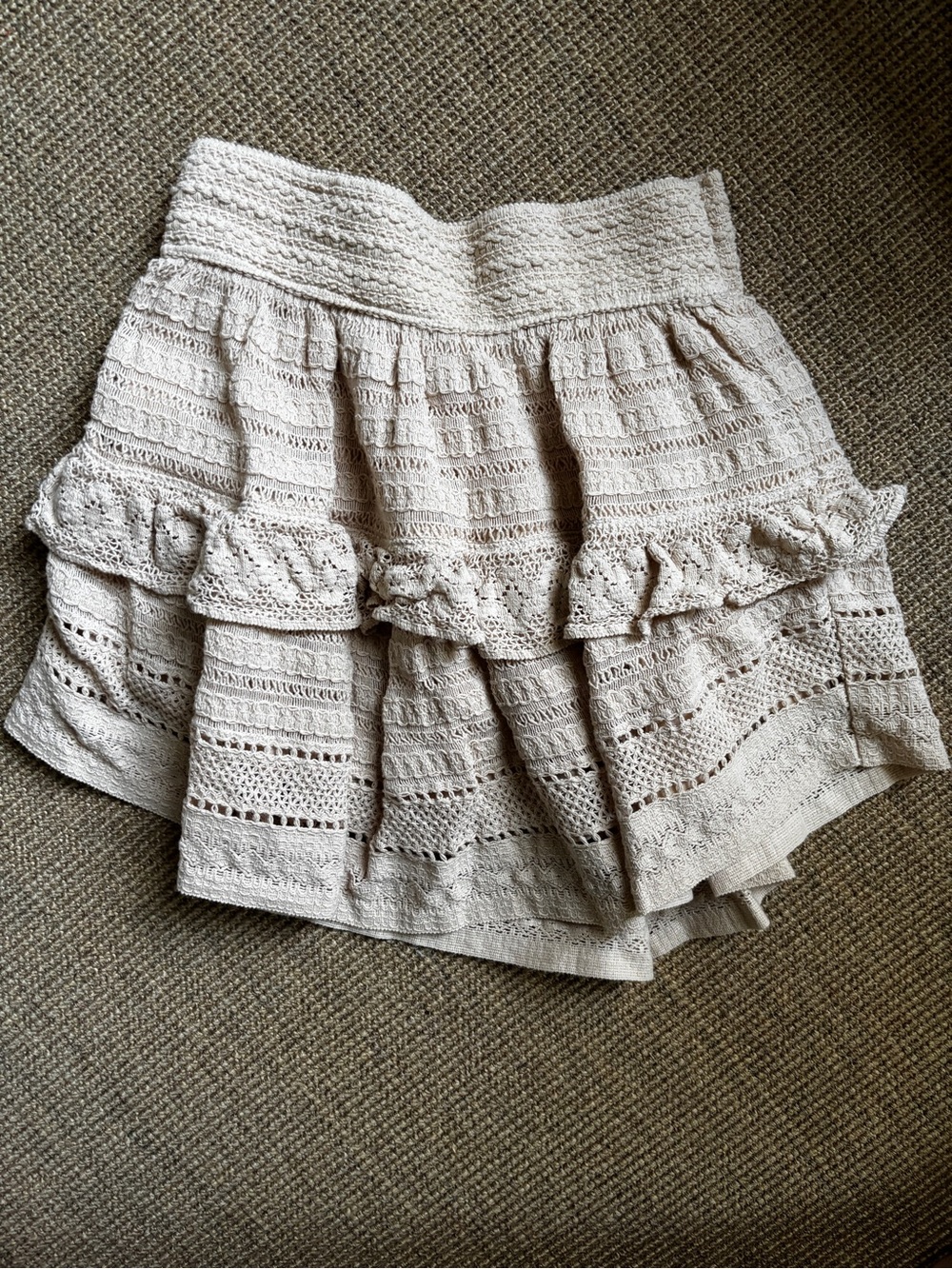 Aerie Tan Crochet Ruffle Lined Skirt Size: XS
